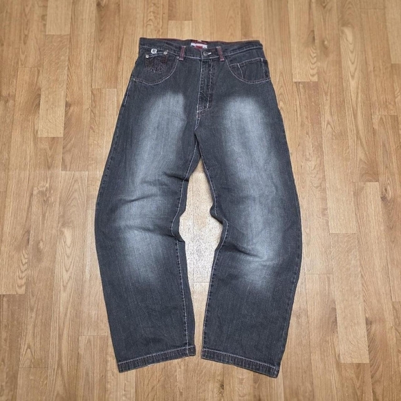 Vtg Y2K Evolution In Design Baggy Jeans Size 32 Skate Hip Hop Embroidered